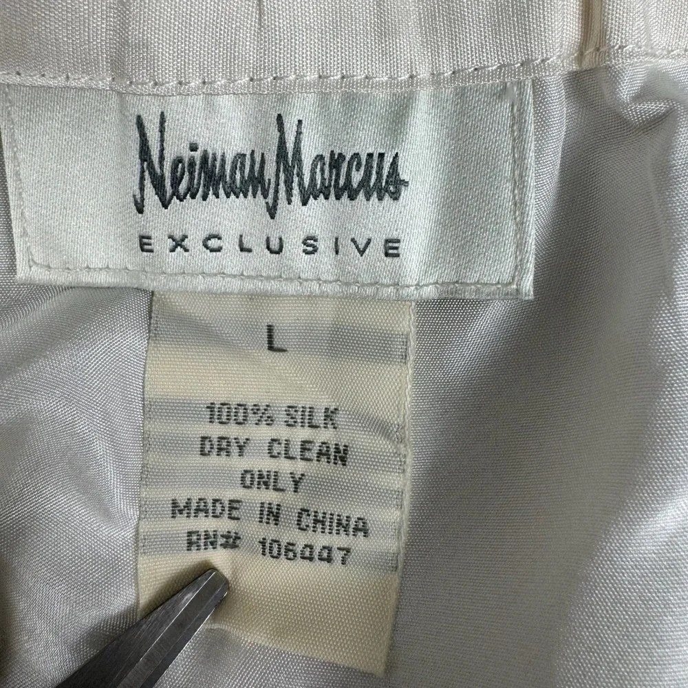 Vtg 90s Neiman Marcus Silk Pants Womens XL Ivory Wide Leg Quiet Luxury Bridal - Picture 4 of 10
